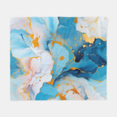 Azure Marble with Golden Splashes フリースブランケット (正面(横))