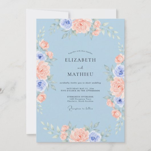 Azure Peach Idyllic Spring Wedding 招待状 (正面)