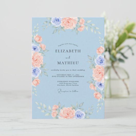 Azure Peach Idyllic Spring Wedding 招待状 (スタンド正面)