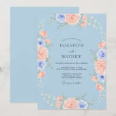 Azure Peach Idyllic Spring Wedding 招待状 (正面/裏面)