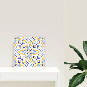 Azure Petal Elegant Blue and Gold Floral Mosaic  タイル