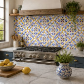 Azure Petal Elegant Blue and Gold Floral Mosaic  タイル