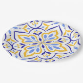 Azure Petal Elegant Blue and Gold Floral Mosaic ペーパープレート (アングル)