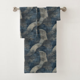 Azure Ripples of Conquility 日本の Shibori バスタオルセット