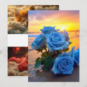 Azure Romance: 夕日と青いバラのウェディング招待状 招待状 (正面/裏面)