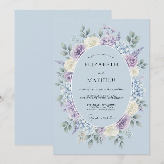 Azure Soft Romantic Wedding 招待状 (正面/裏面)