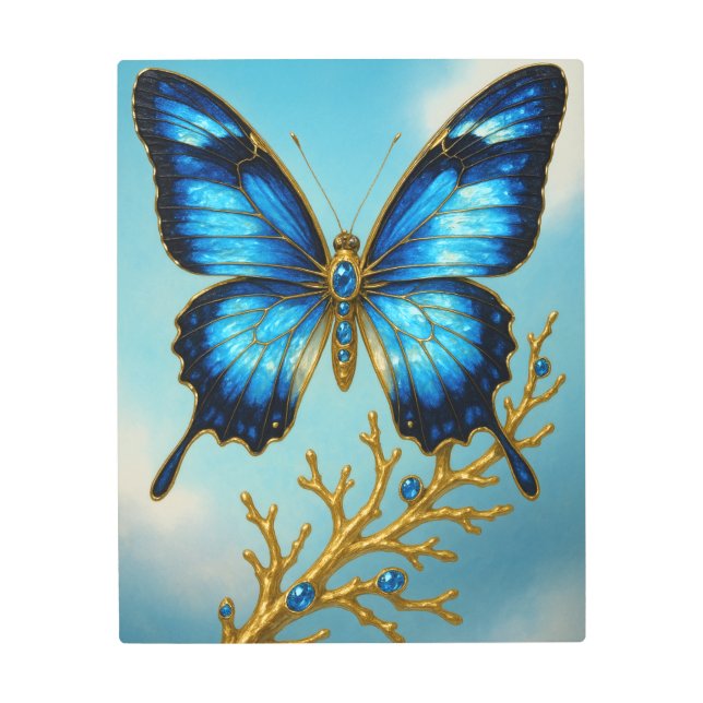 Azure Swallowtail Butterfly Luxury Metal Wall Art メタルプリント (正面)