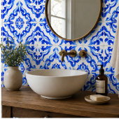 Azure Tides Hand Painted Blue Watercolor Mosaic タイル