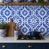 Azure Tides Hand Painted Blue Watercolor Mosaic タイル