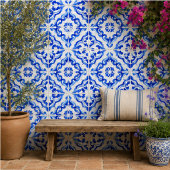Azure Tides Hand Painted Blue Watercolor Mosaic タイル