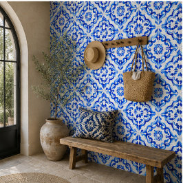 Azure Tides Hand Painted Blue Watercolor Mosaic タイル