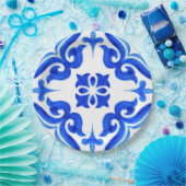 Azure Tides Hand Painted Blue Watercolor Mosaic ペーパープレート (パーティー)