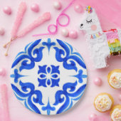 Azure Tides Hand Painted Blue Watercolor Mosaic ペーパープレート (パーティー)