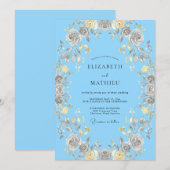 Azure Timeless Rose Wedding 招待状 (正面/裏面)