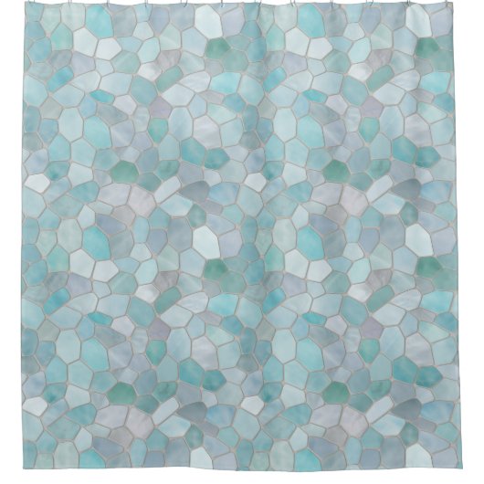 Azure Verdigris Mosaic シャワーカーテン (正面)