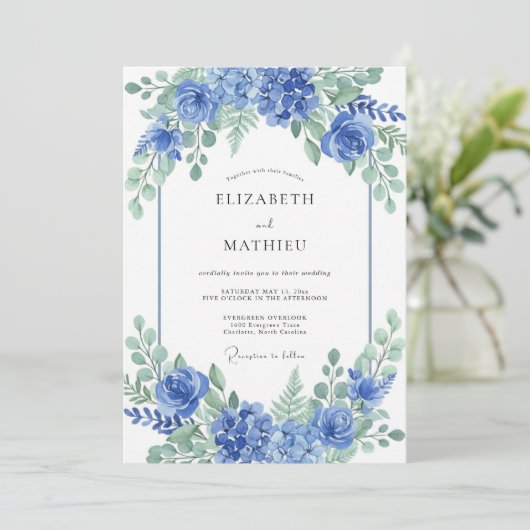 Azure Vivid Hydrangea Spring Wedding 招待状 (スタンド正面)