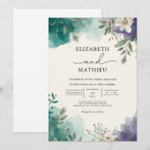 Azure Water Color Botanical 結婚's 招待状 (正面/裏面)