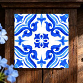 Azure Waves Watercolor Blue Ornamental Mosaic タイル