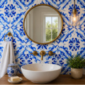 Azure Waves Watercolor Blue Ornamental Mosaic タイル