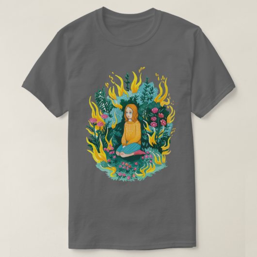 Bで女の子の痛痛イラストレーションを燃やす Tシャツ (デザイン正面)