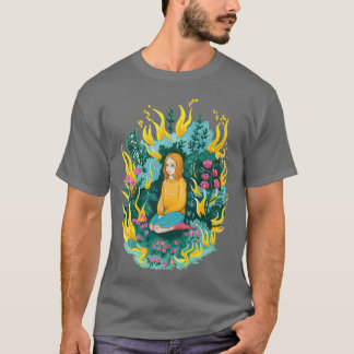 Bで女の子の痛痛イラストレーションを燃やす Tシャツ
