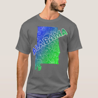 bにカラフル文字があるアラバマのマンダラアート地図 tシャツ