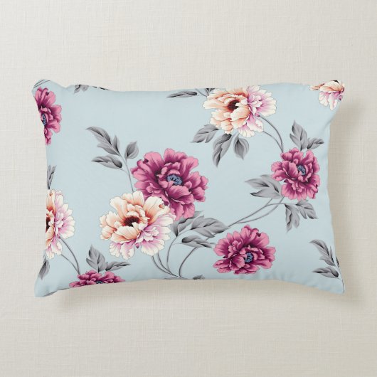 bの上に模様葉の紫と黄色の花 アクセントクッション (正面)