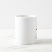 Bの文字のティール+ピンクの花柄 コーヒーマグカップ (中央)