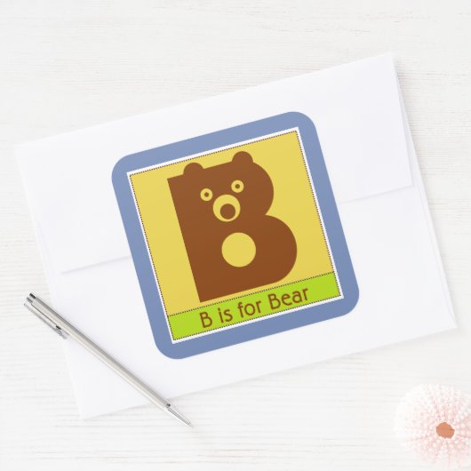 Bはクマの動物のアルファベット用子供へ スクエアシール (封筒)