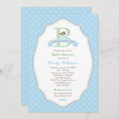 Bはベビーブルーの男の子のベビーシャワー用 招待状 (正面/裏面)