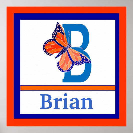 Bは蝶とボーイネームのウォールアート用子供へ ポスター (正面)