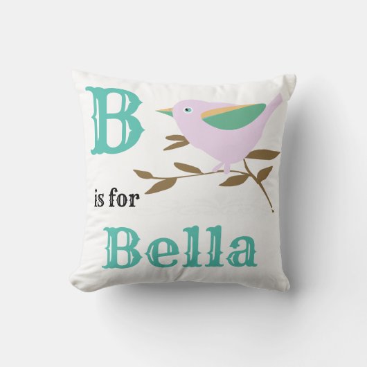 BはBellaのB、赤ちゃん女の子のスロー枕 クッション (正面)