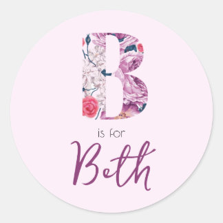 BはBeth Stickers Baby Girl Pink Name Reveal用 ラウンドシール