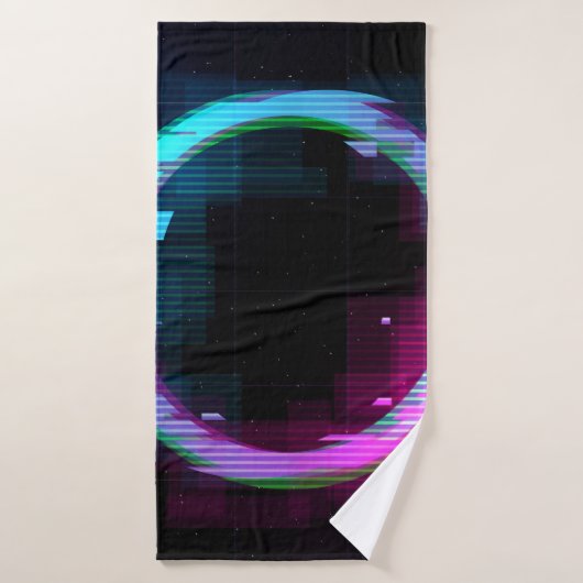 Bを伴うSyntwave VAレトロウェーブグリッチサークル バスタオル (バスタオル)