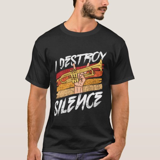 Bを行進するおもしろいトロンボーンの無音プレイヤーを破壊 Tシャツ (正面)