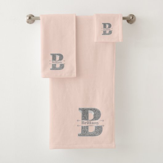 Bイニシャルパーソナライズされたシルバーモノグラムあなたの名前 バスタオルセット (インサイチュ)