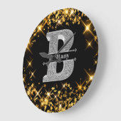 Bイニシャルパーソナライズされたシルバーモノグラムあなたの名前 ラージ壁時計 (傾斜)