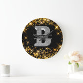 Bイニシャルパーソナライズされたシルバーモノグラムあなたの名前 ラージ壁時計 (ホーム)