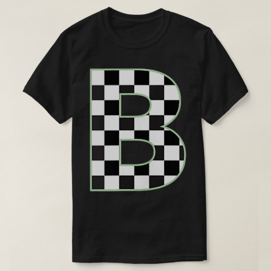 Bイニシャルモノグラムブラック&ホワイトチェッカーボード Tシャツ (デザイン正面)