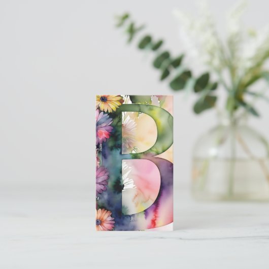 Bデイジーモノグラムのフローラ水彩QRコードロゴ 名刺 (スタンド正面)