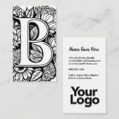 Bフローラモノグラムの白黒の会社ロゴ 名刺 (正面/裏面)