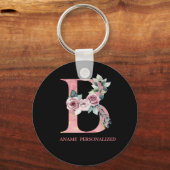 Bフローラモノグラム名文字ピンクアゲートキーチェーン キーホルダー (正面)