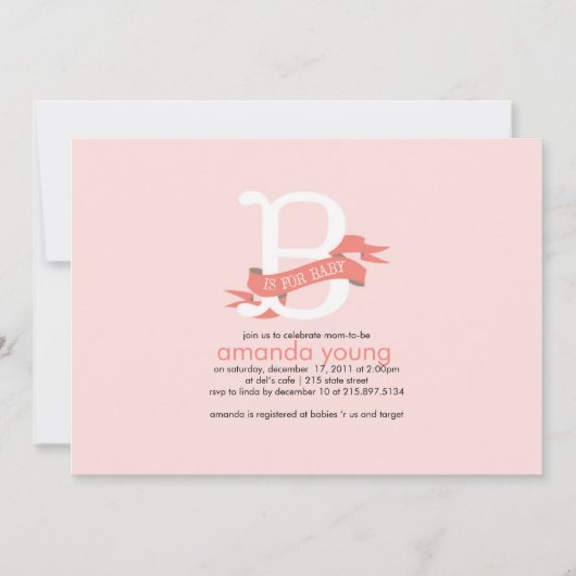 Bベビー-ベビーシャワーの招待状のために 招待状 (正面)