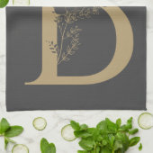 Bボホエレガントフローラモノグラムイニシャルグレイ金ゴールド キッチンタオル (折り畳み)