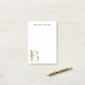 Bモノグラムパーソナライズされたフローラポストイットノート ポストイット (デスク上)