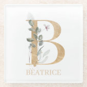 Bモノグラムパーソナライズされたフローラ ガラスコースター (正面)