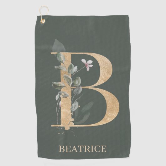 Bモノグラムパーソナライズされたフローラ ゴルフタオル (正面)