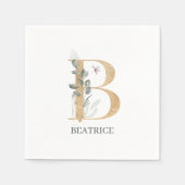 Bモノグラムパーソナライズされたフローラ スタンダードカクテルナプキン (正面)