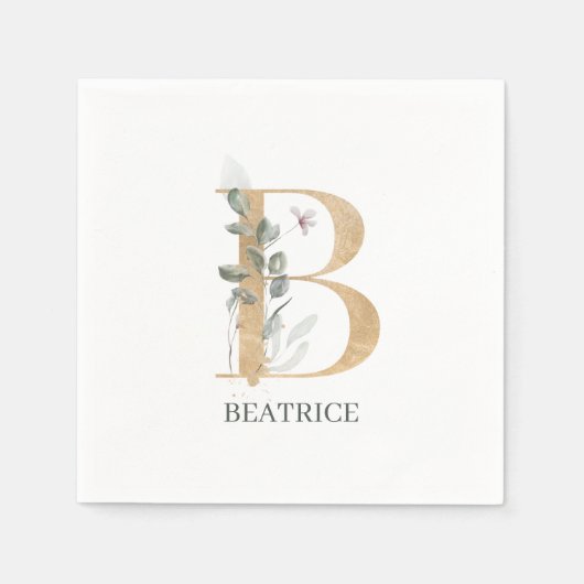 Bモノグラムパーソナライズされたフローラ スタンダードカクテルナプキン (正面)
