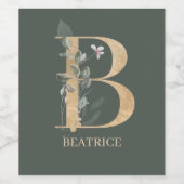 Bモノグラムパーソナライズされたフローラ ワインラベル (シングルラベル)